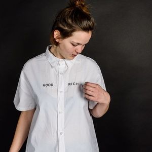 cool white HOOD RICH button down